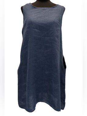 Lungo L'Arno Women's Navy Blue Sleeveless 100% Linen Dress with Pockets, Small